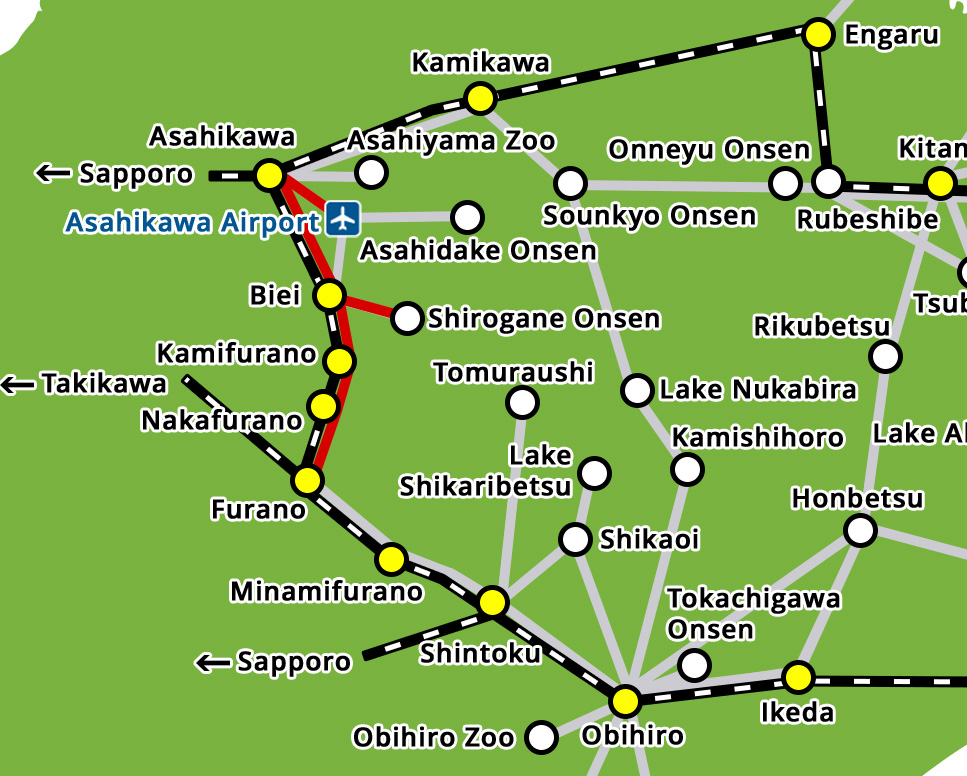富良野行きのバス路線マップ