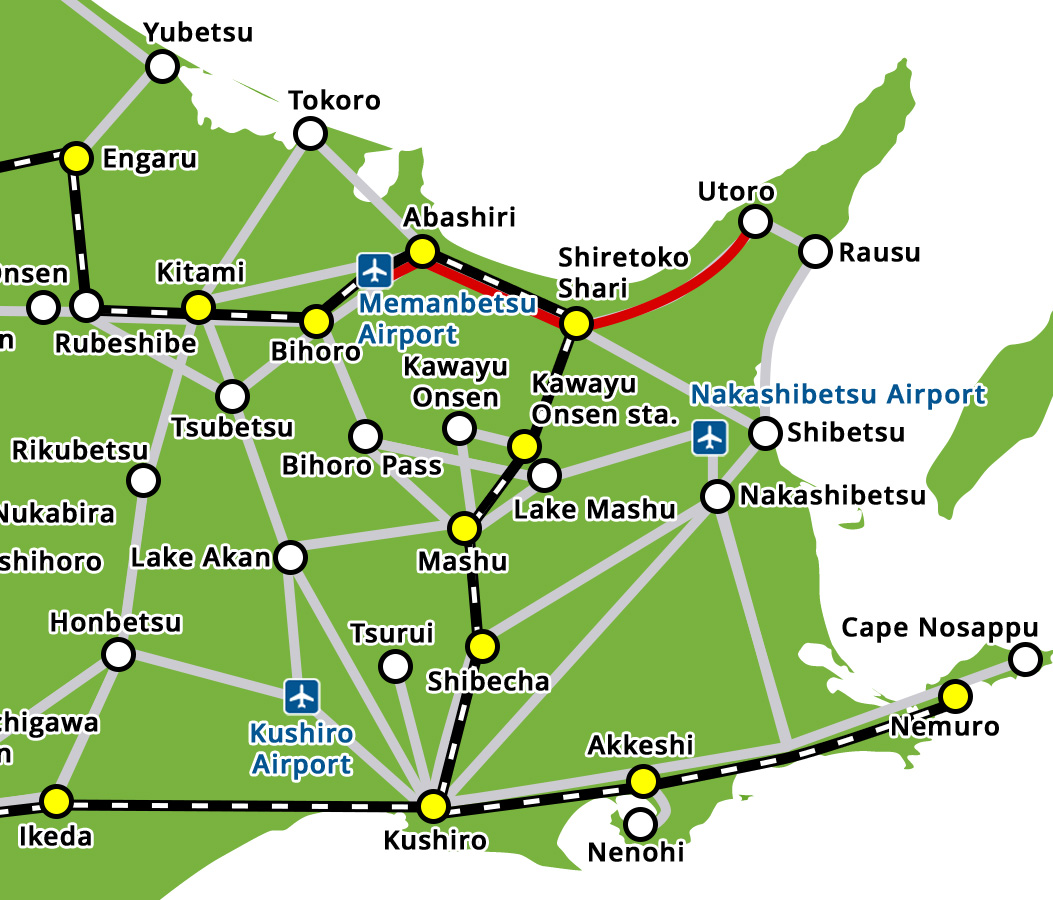 ウトロ行きのバス路線マップ