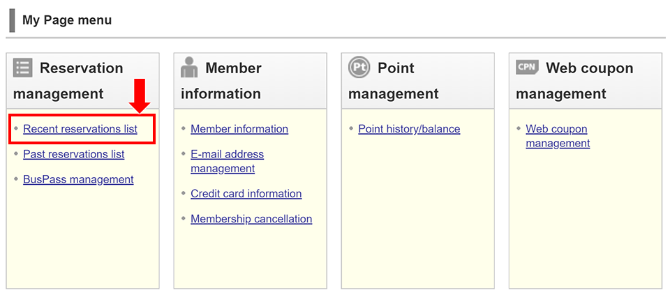Go to ’Recent reservations list’ in ’Reservation Management’ Section.