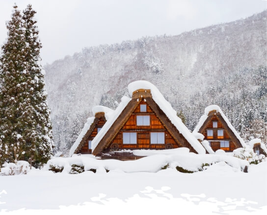 Traditional houses decorated with snow