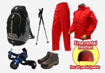 Mountain-climbing gear rental plan is available