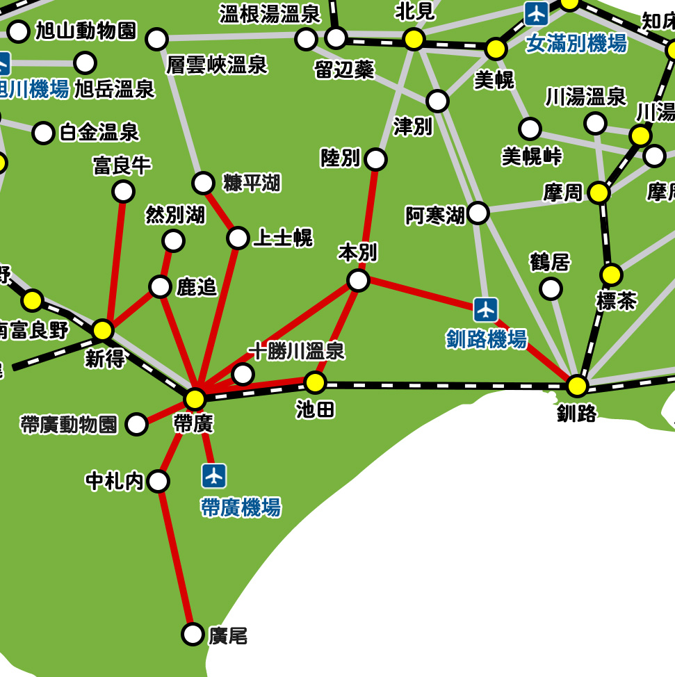 帯広行きのバス路線マップ