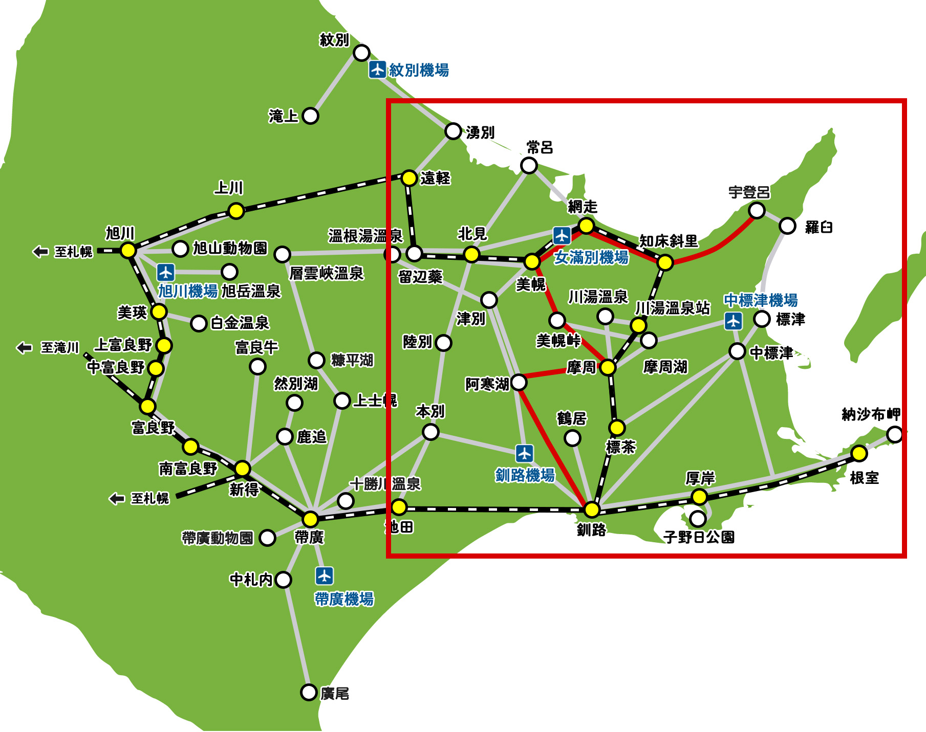 知床行きのバス路線マップ