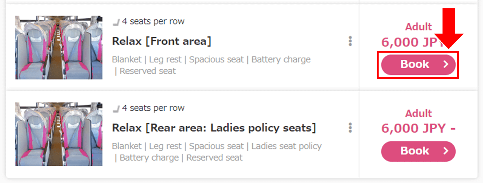 Chọn xe, loại ghế và giá vé, sau đó nhấp vào nút giá tiền.